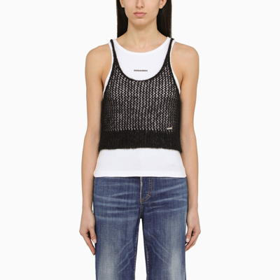DSQUARED2 DSQUARED2 BLACK PERFORATED MOHAIR BLEND TOP