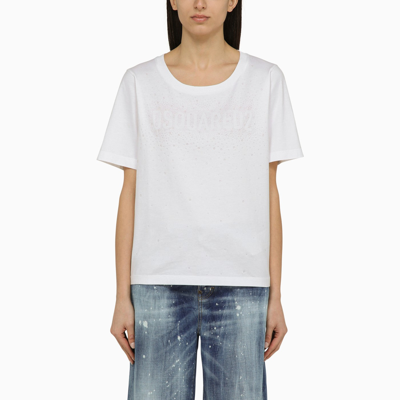 DSQUARED2 DSQUARED2 WHITE COTTON CREW NECK T SHIRT WITH LOGO