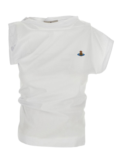 Vivienne Westwood Orb-embroidered Ruched T-shirt In White