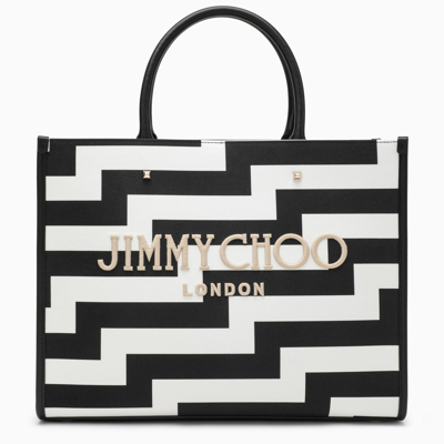 JIMMY CHOO JIMMY CHOO M AVENUE BLACK/WHITE CANVAS TOTE BAG