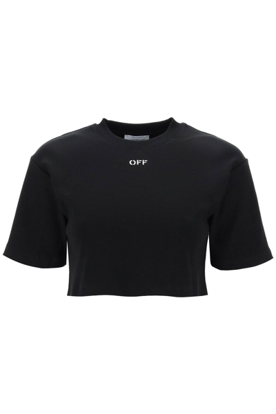 OFF-WHITE OFF WHITE CROPPED T SHIRT WITH OFF EMBROIDERY