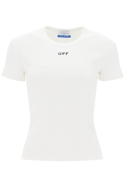 OFF-WHITE OFF WHITE RIBBED T SHIRT WITH OFF EMBROIDERY