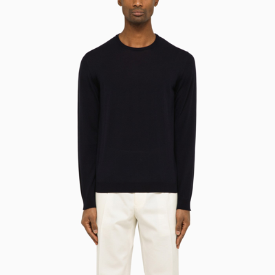 Roberto Collina Navy Cotton Crew Neck Jumper In Blue