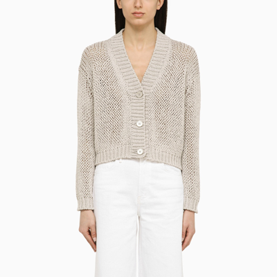 ROBERTO COLLINA ROBERTO COLLINA PEARL COLOURED KNITTED CARDIGAN IN COTTON BLEND