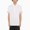 THOM BROWNE THOM BROWNE SHORT SLEEVED WHITE POLO SHIRT WITH PATCH