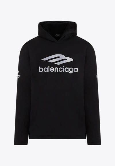Balenciaga 3b Sports Icon大廓形棉质抓绒帽衫 In Black