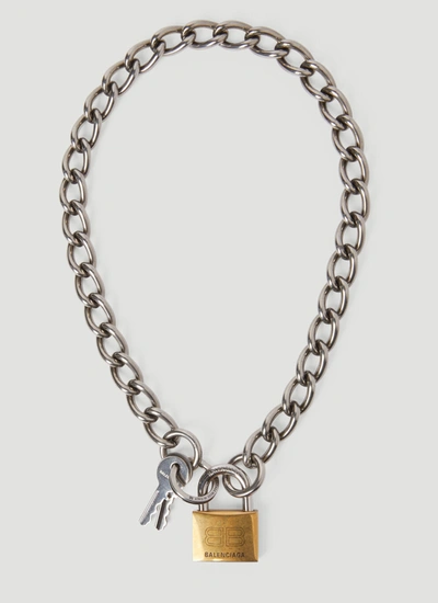 Balenciaga Women Locker Necklace In Silver