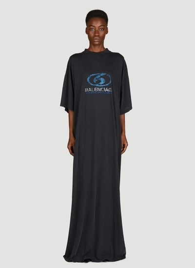 Balenciaga Unisex Logo Surfer-print Short-sleeve Maxi T-shirt Dress In Black