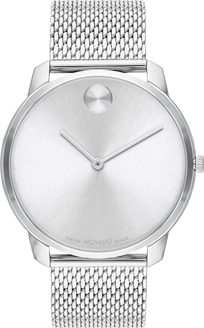 Pre-owned Movado Bold Thin Men's Silver Dial Stainless Steel Mesh Quartz Watch 3600832