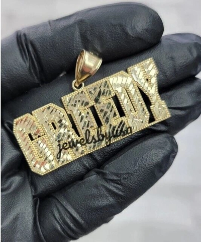 Pre-owned Nsg Solid Metal Men's Customized Name "greedy" Pendant 14k Yellow Gold Plated Silver