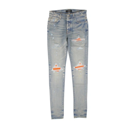 Pre-owned Amiri Mx1 Cracked Paint Clay Indigo Straight-fit Jeans Size 32 $1090