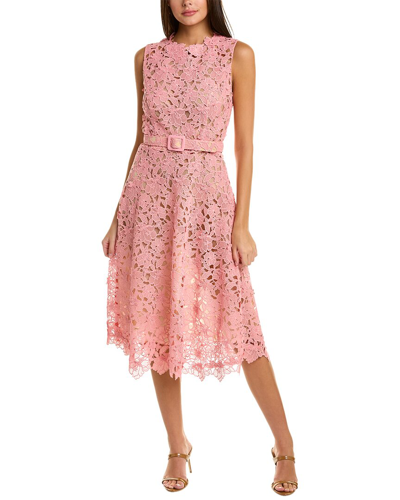 Pre-owned Oscar De La Renta Floral Lace Midi Dress Women's In Pink