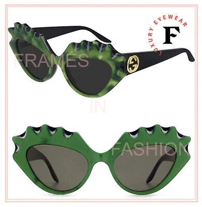 Pre-owned Gucci 0781 Black Green Spike Pearl Sea Shell Runway Unisex Gg0781 002 Sunglasses In Yellow