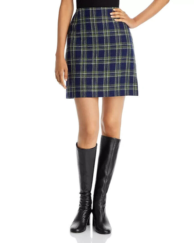 Pre-owned Lafayette 148 York L66408 Womens Multi Plaid A-line Miniskirt Size Us 12 In Green/blue