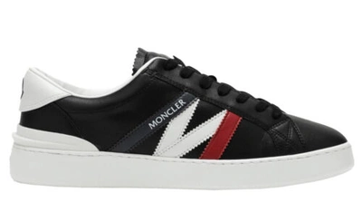 Pre-owned Moncler Men Sneakers Casual Monaco M Black Leather Logo Lace Up Round Toe In Multicolor