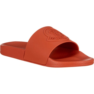Pre-owned Moncler Men Rubber Slides Footwear Basile Orange Logo Rubber Sole Open Toes