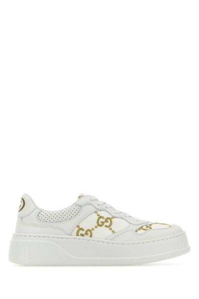 Gucci Gg Panelled Leather Sneakers In White