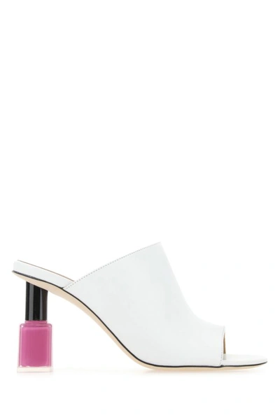 Loewe Nail Polish Leather Mules In Blanco