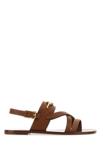 Valentino Garavani Woman Brown Leather Vlogo Sandals