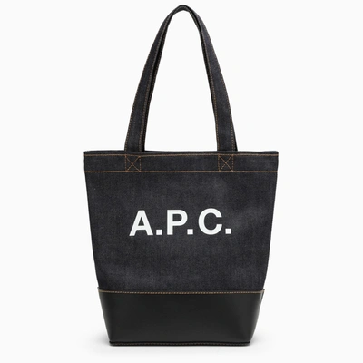 Apc A.p.c. Axel Navy Blue Small Cotton Tote Bag With Logo