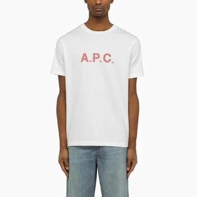Apc A.p.c. Logoed White/red Crewneck T Shirt