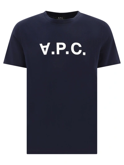 A.p.c. Blue Crewneck T-shirt With Logo On The Front In Cotton Man