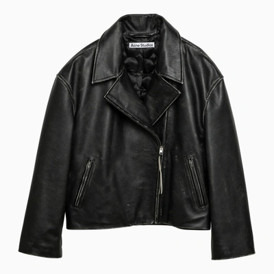 Acne Studios Sanded Leather Biker Jacket In Black