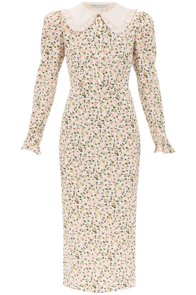 Alessandra Rich Collared Floral Midi Dress In Neutral