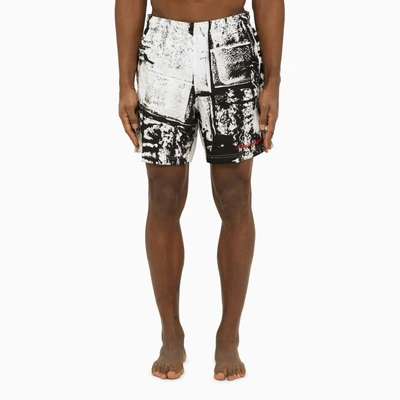 Alexander Mcqueen Abstract-print Swim Shorts In White