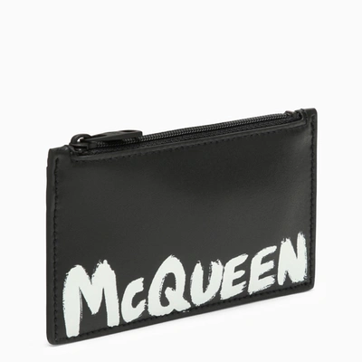 Alexander Mcqueen Alexander Mc Queen Black Leather Zipped Card Holder With Logo