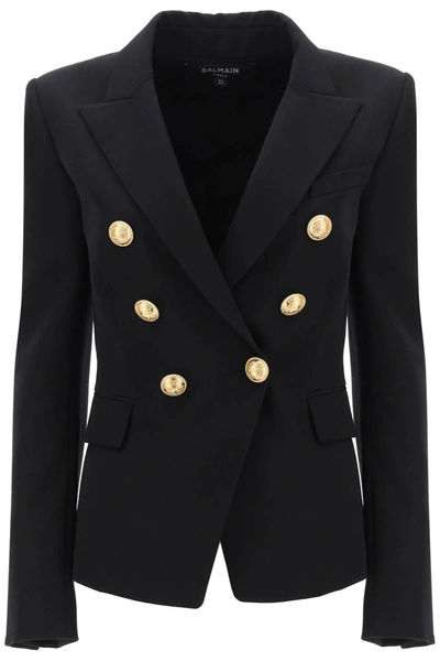Balmain Women Double Breast Blazer Jacket With Logo Buttons In Black