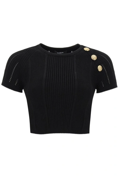 BALMAIN BALMAIN KNITTED CROPPED TOP WITH EMBOSSED BUTTONS
