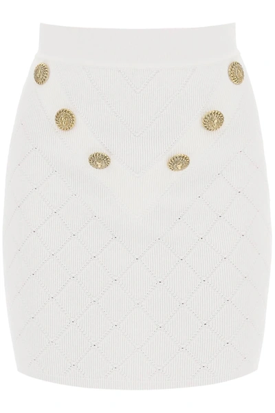 Balmain Knitted Mini Skirt With Embossed Buttons Women In White