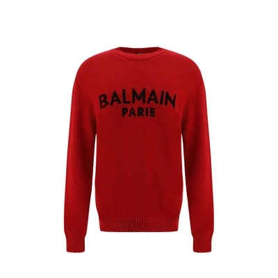 Balmain Logo Wool Sweater In Red