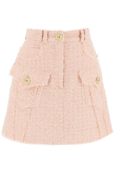 Balmain Tweed Mini Skirt In Pink