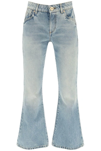 Balmain Western Style Crop Bootcut Jeans In Blue