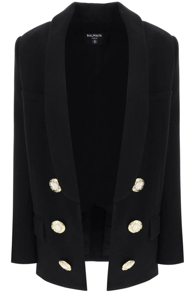 Balmain Wool Crepe Open Jacket Women In Black