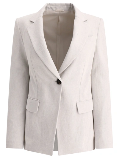 Brunello Cucinelli Cotton Blend Blazer In Grey