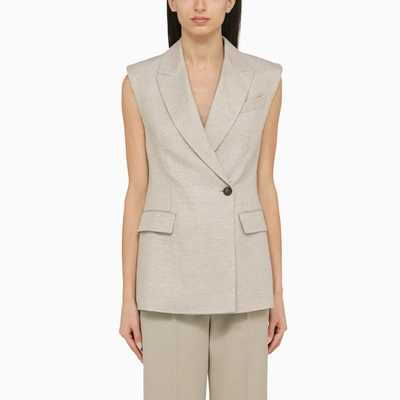 Brunello Cucinelli Light Grey Linen Waistcoat In Grey