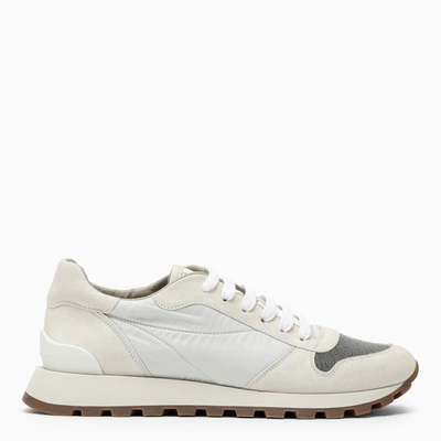 BRUNELLO CUCINELLI BRUNELLO CUCINELLI WHITE NYLON AND SUEDE TRAINER