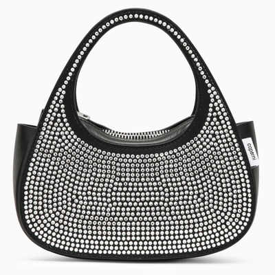 COPERNI COPERNI MICRO BAGUETTE SWIPE BLACK BAG WITH CRYSTALS IN LEATHER