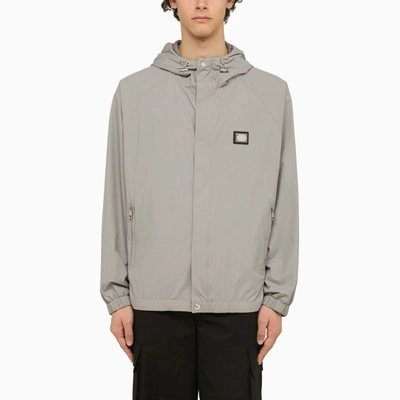 Dolce & Gabbana Logo-plaque Hooded Jacket In Grey