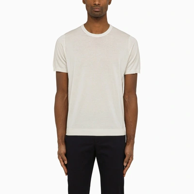 Drumohr Crew Neck T-shirt In Milky White Cotton