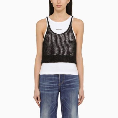 DSQUARED2 DSQUARED2 BLACK PERFORATED MOHAIR BLEND TOP