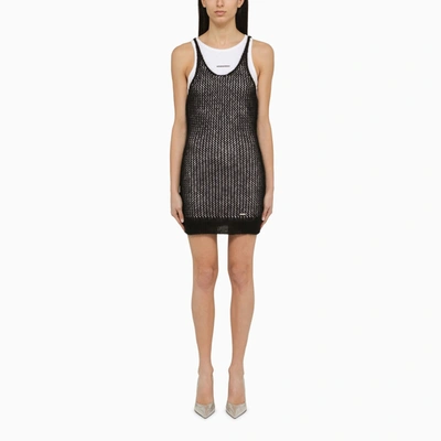 Dsquared2 Black Perforated Mohair Blend Mini Dress