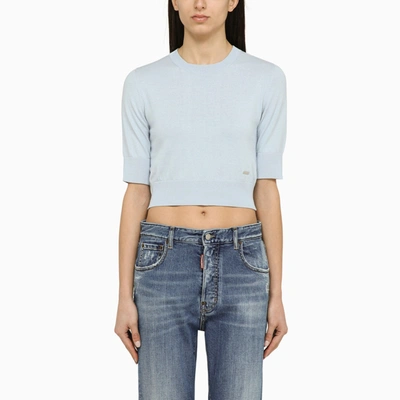 DSQUARED2 DSQUARED2 LIGHT BLUE COTTON CROPPED JERSEY