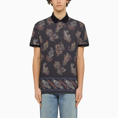 Etro Black Short Sleeved Polo With Paisley Print