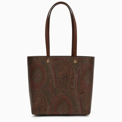 Etro Paisley Shopping Bag In Coated Canvas In Brown