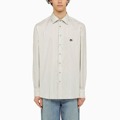Etro Men's White/green Striped Long Sleeved Shirt | Size 41 Cm | Mrib000299tr507