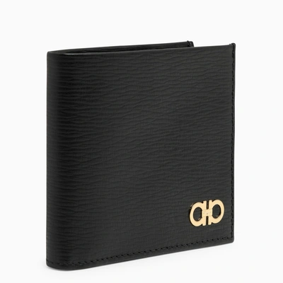 Ferragamo Revival Black Wallet With Gancini Logo In Multicolor